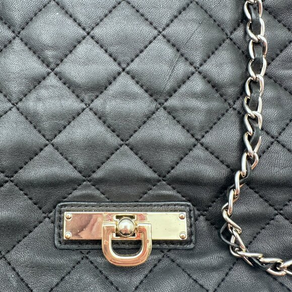 DKNY Bag Leather Quilted Black with Gold Hardware and Gold Chain Shoulder Straps - Picture 9 of 16